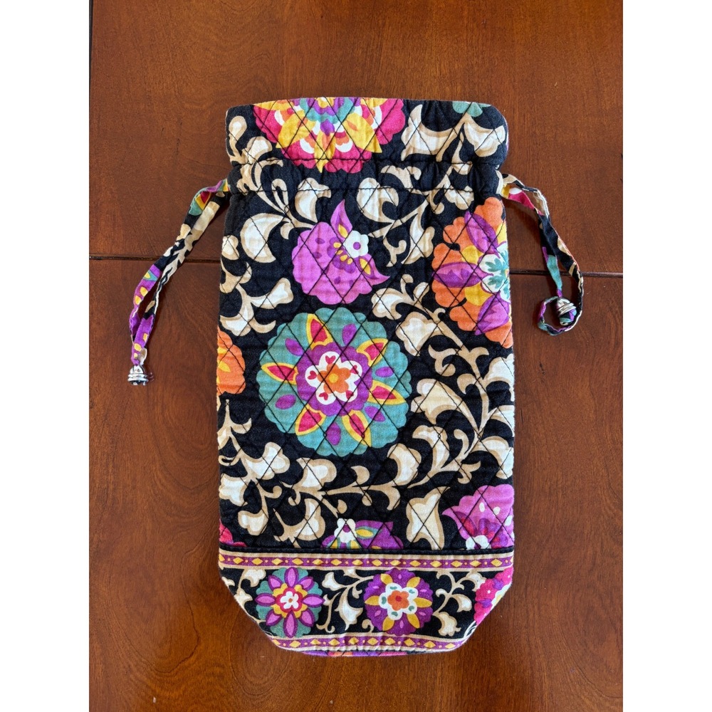 Vera Bradley Quilted Floral Drawstring Wine/Gift Bag Black Pink Orange Purple